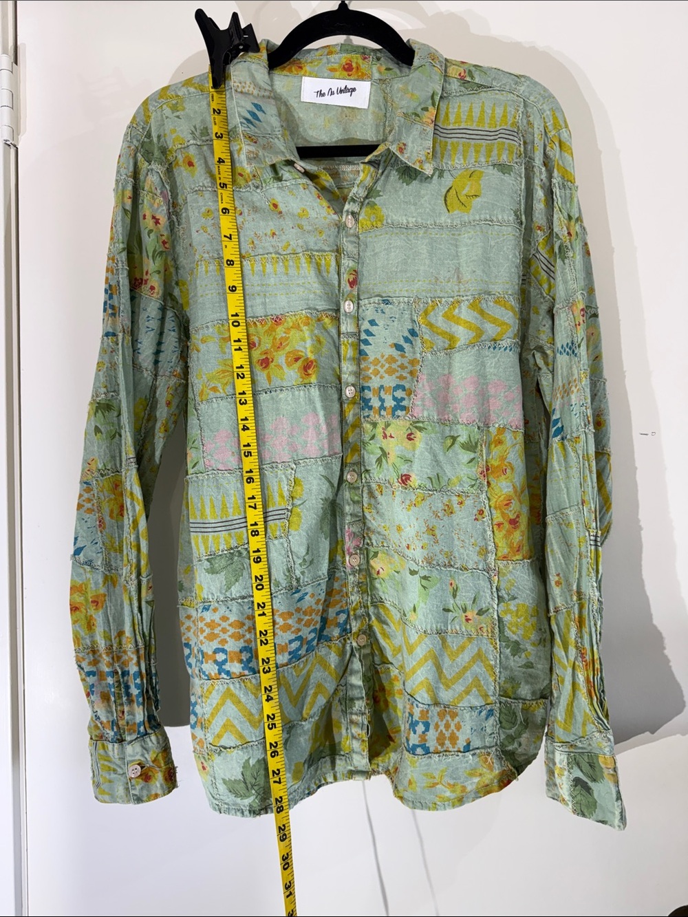 The Nu Vintage Floral Patch work Shirt in Mint, Yellow & Pink Boho Size Large - Picture 6 of 7